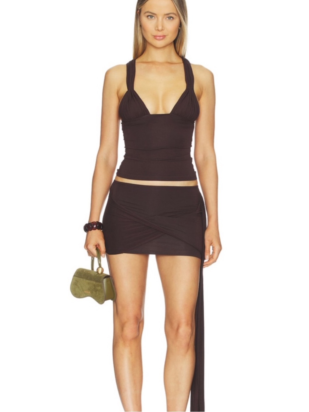 Mini Skirt in Dark Brown - Sleek Stretch Bodycon